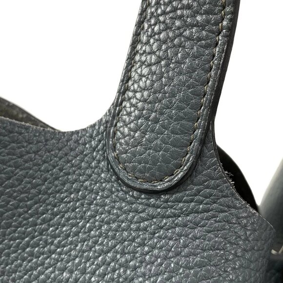 Auth HERMES Picotin Lock MM - BlueOrage Taurillon Clemence Square Q Handbag - Picture 10 of 16